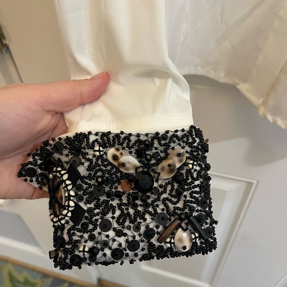 Escada White Button Down Detachable Beaded Collar… - image 5